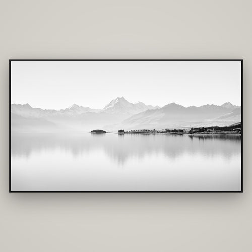 Cook's Elegance, Lake Pukaki — Basel Black, 196×110 cm. New Zealand fine art wall art by Stephen Milner.