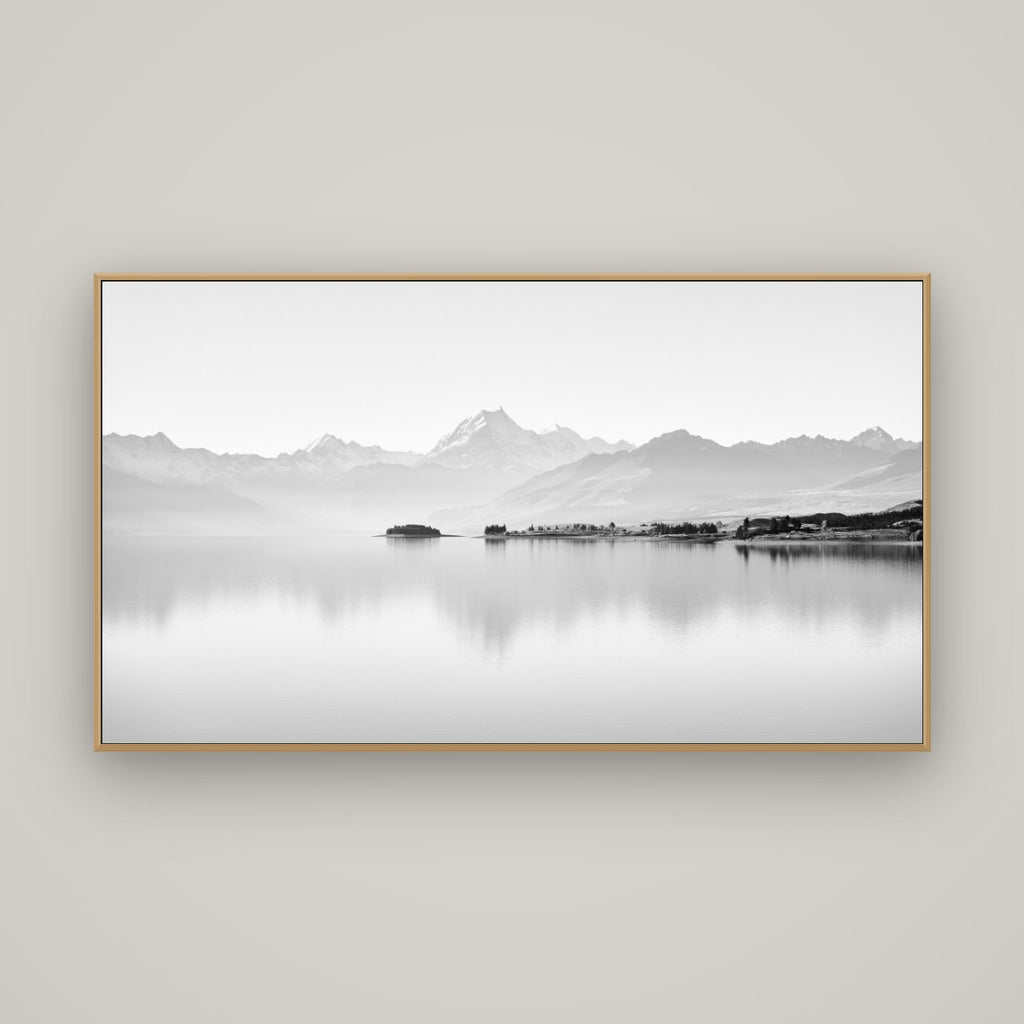 Cook's Elegance, Lake Pukaki, Basel Natural Oak, 160×90 cm. New Zealand fine art wall art by Stephen Milner.