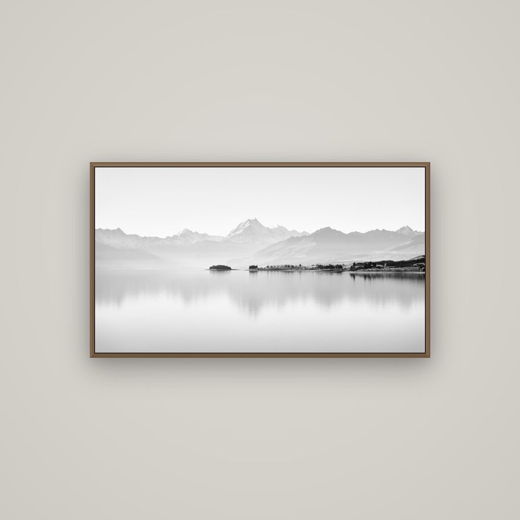 Cook's Elegance, Lake Pukaki, Basel Walnut, 107×60 cm. New Zealand fine art wall art by Stephen Milner.