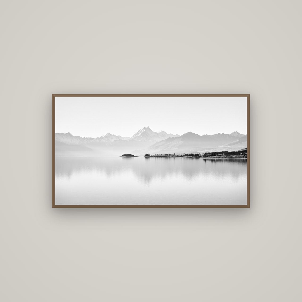 Cook's Elegance, Lake Pukaki, Basel Walnut, 107×60 cm. New Zealand fine art wall art by Stephen Milner.