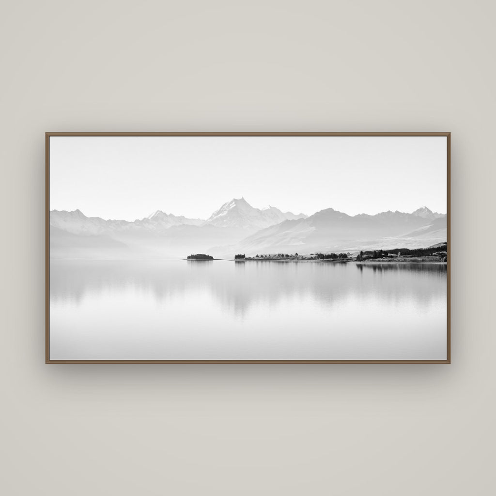 Cook's Elegance, Lake Pukaki, Basel Walnut, 160×90 cm. New Zealand fine art wall art by Stephen Milner.