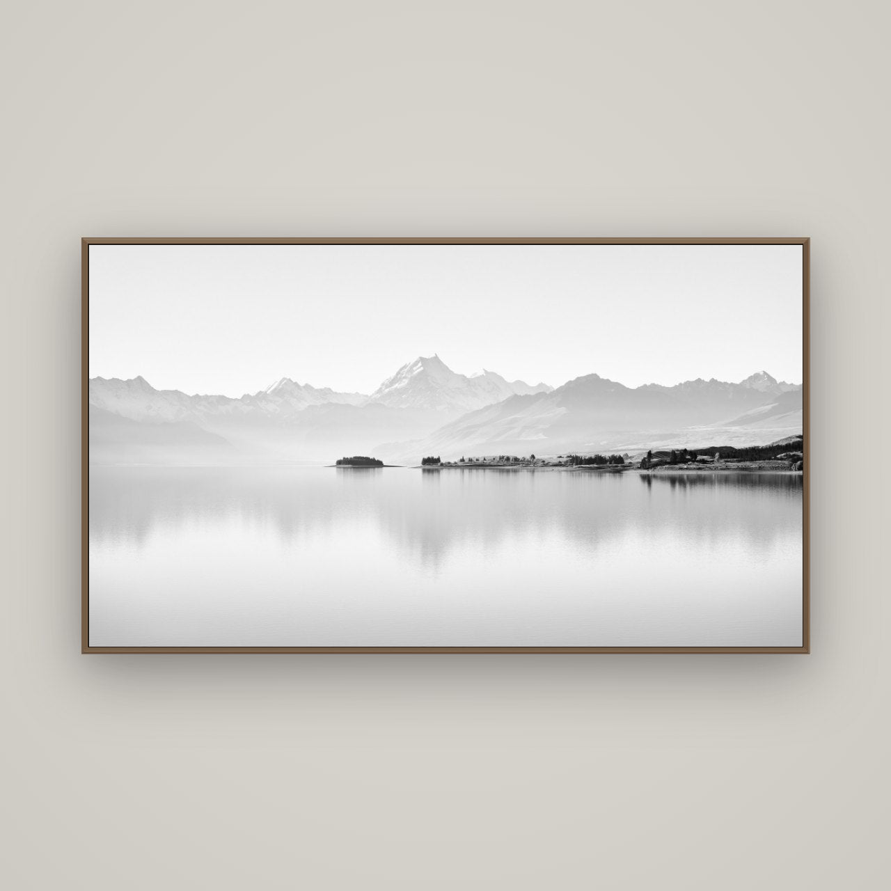 Cook's Elegance, Lake Pukaki, Basel Walnut, 160×90 cm. New Zealand fine art wall art by Stephen Milner.