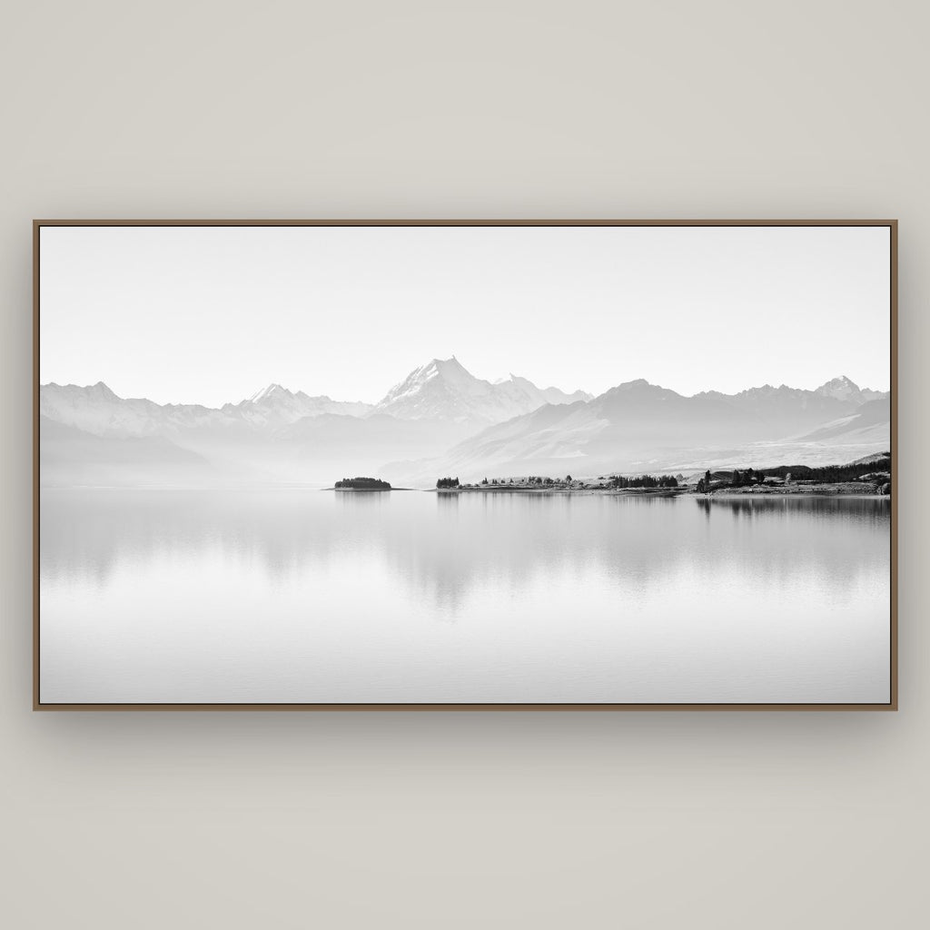 Cook's Elegance, Lake Pukaki, Basel Walnut, 196×110 cm. New Zealand fine art wall art by Stephen Milner.