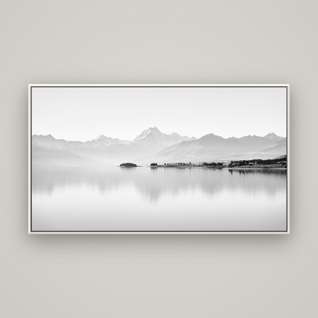Cook's Elegance, Lake Pukaki — Basel White, 160×90 cm. New Zealand fine art wall art by Stephen Milner.