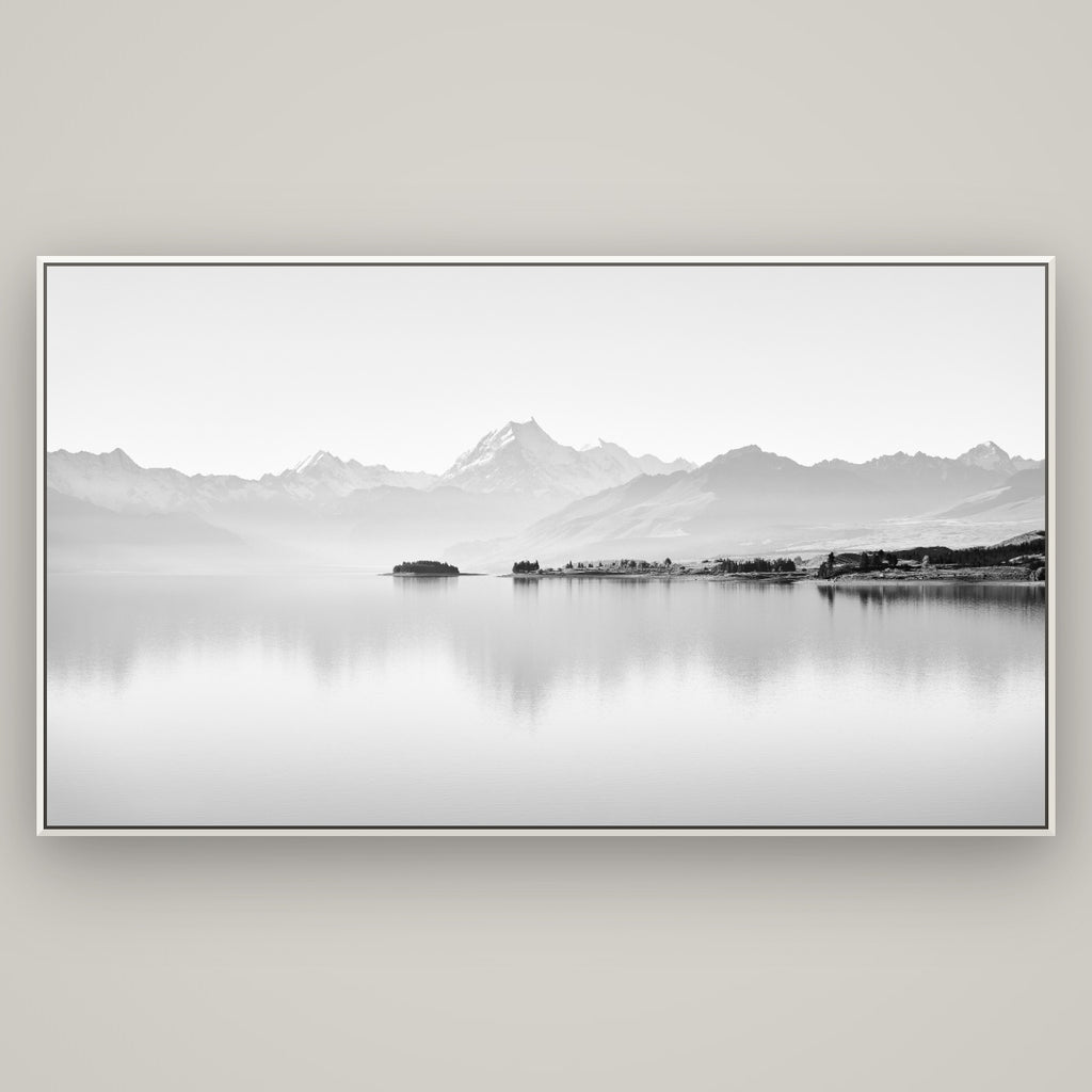 Cook's Elegance, Lake Pukaki — Basel White, 196×110 cm. New Zealand fine art wall art by Stephen Milner.
