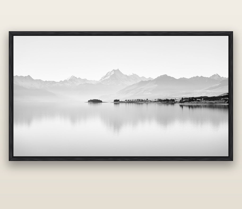 Cook's Elegance, Lake Pukaki — black float frame canvas, 200 × 130 cm. New Zealand fine art landscape wall art by Stephen Milner.