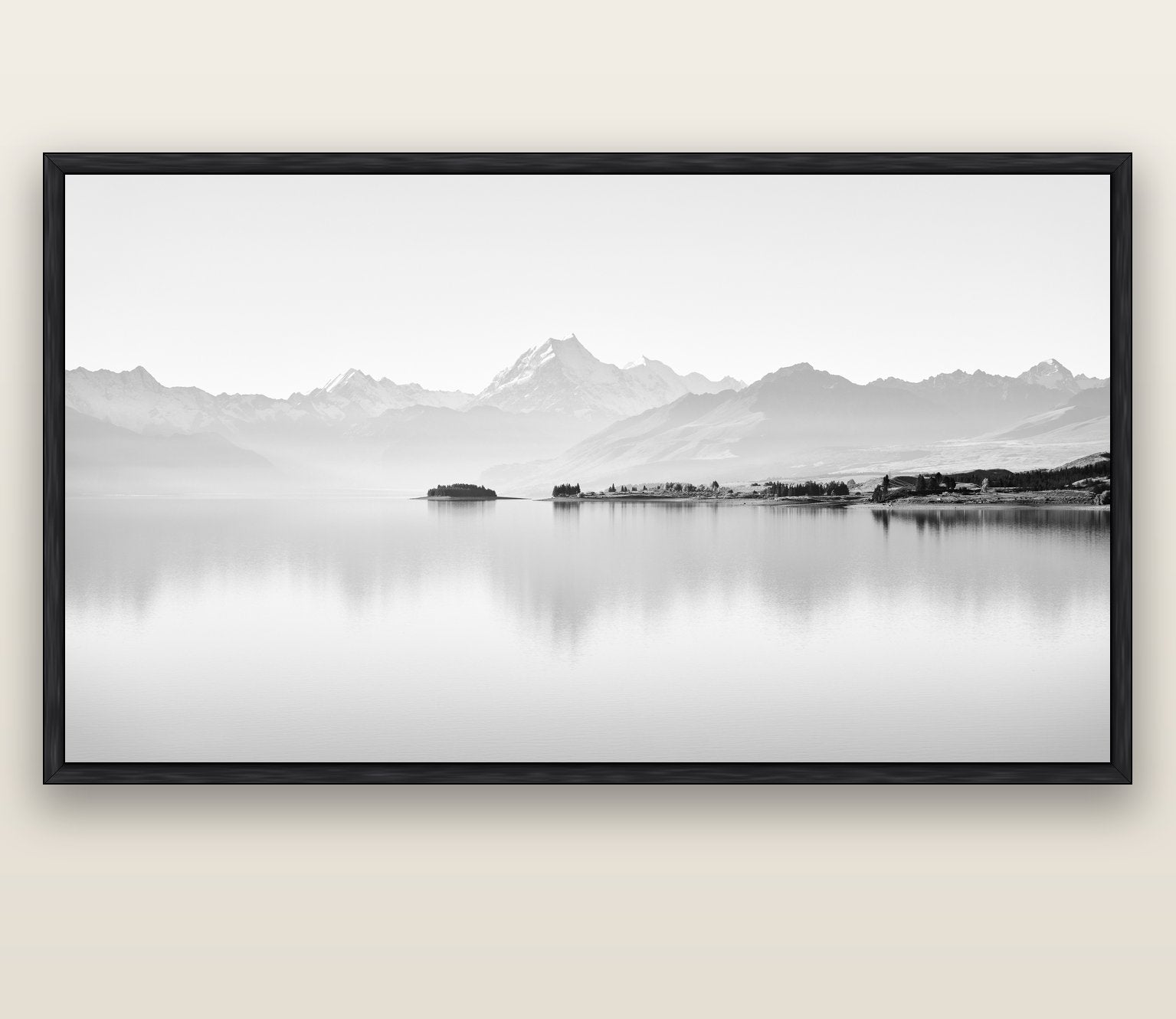 Cook's Elegance, Lake Pukaki — black float frame canvas, 200 × 130 cm. New Zealand fine art landscape wall art by Stephen Milner.