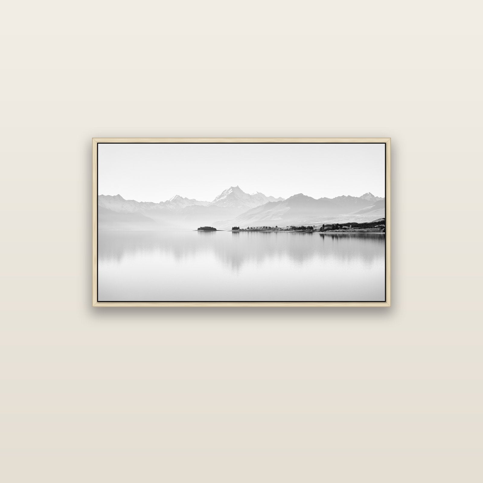 Cook's Elegance, Lake Pukaki — natural float frame canvas, 102 × 56 cm. New Zealand fine art landscape wall art by Stephen Milner.