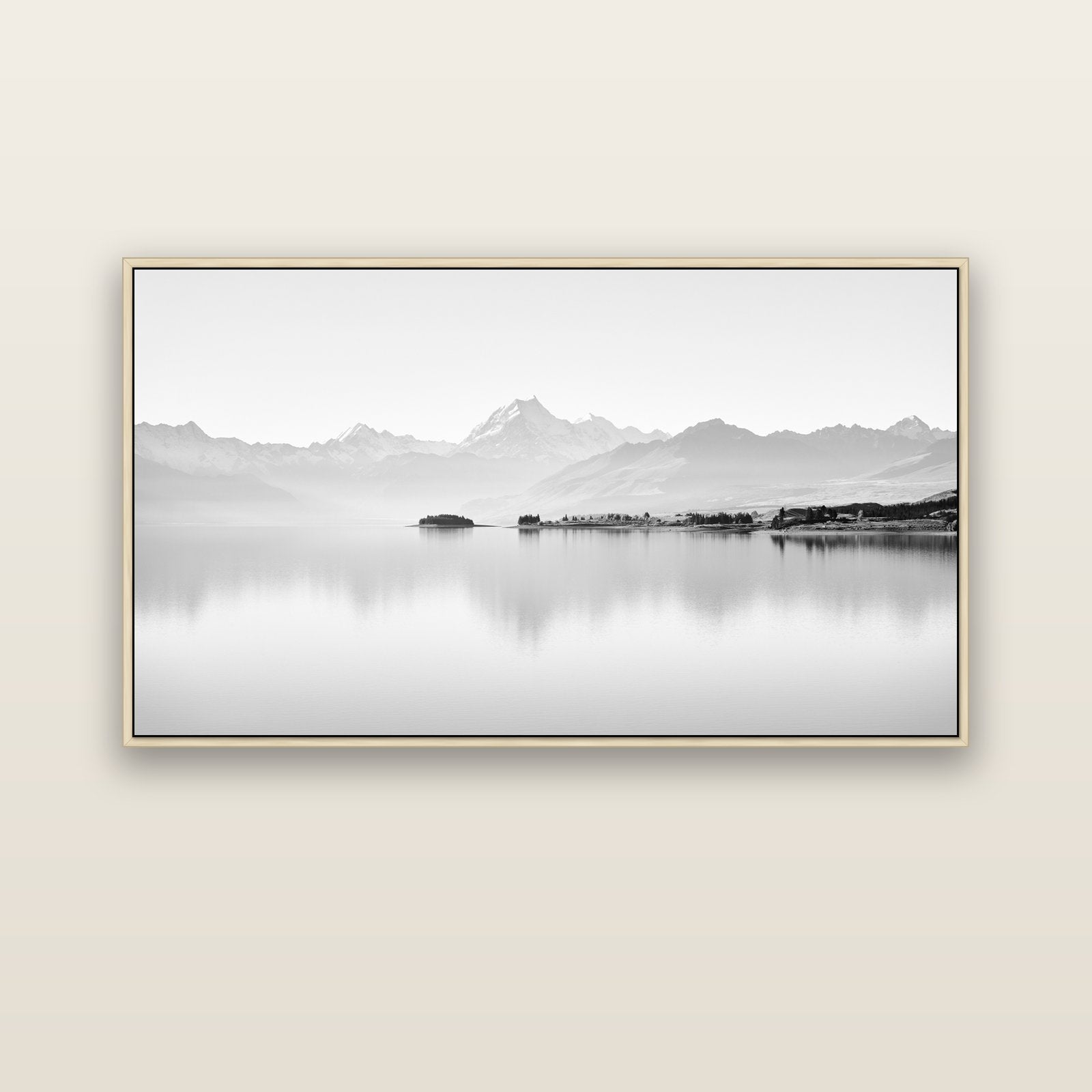 Cook's Elegance, Lake Pukaki — natural float frame canvas, 152 × 86 cm. New Zealand fine art landscape wall art by Stephen Milner.