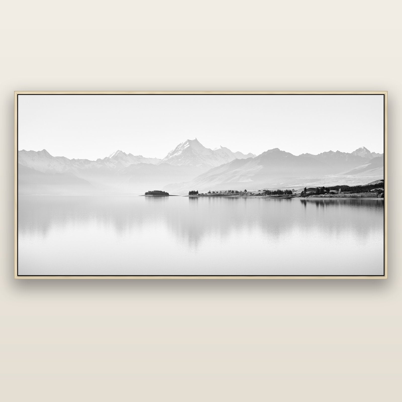 Cook's Elegance, Lake Pukaki — natural float frame canvas, 201 × 99 cm. New Zealand fine art landscape wall art by Stephen Milner.