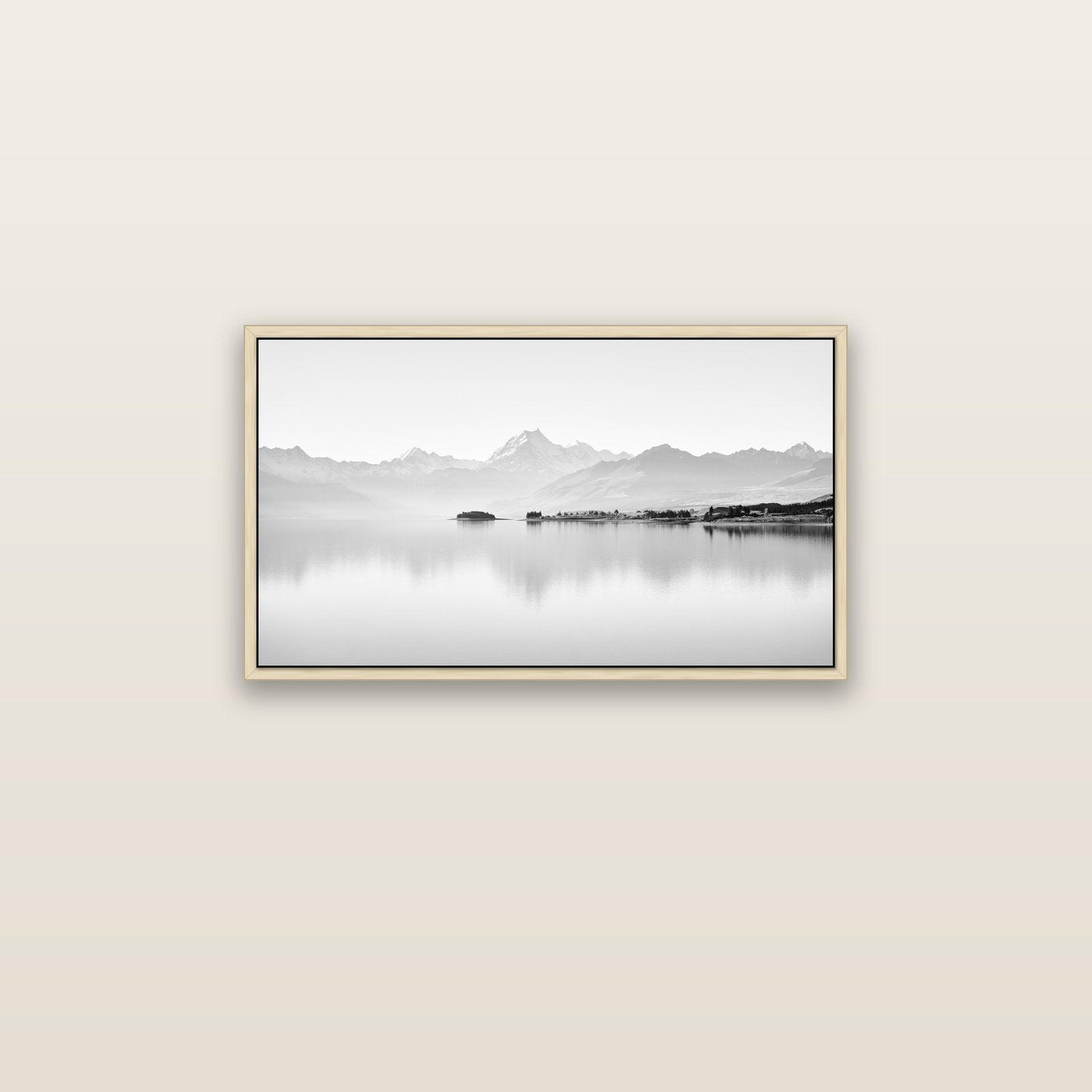 Cook's Elegance, Lake Pukaki — natural float frame canvas, 81 × 46 cm. New Zealand fine art landscape wall art by Stephen Milner.