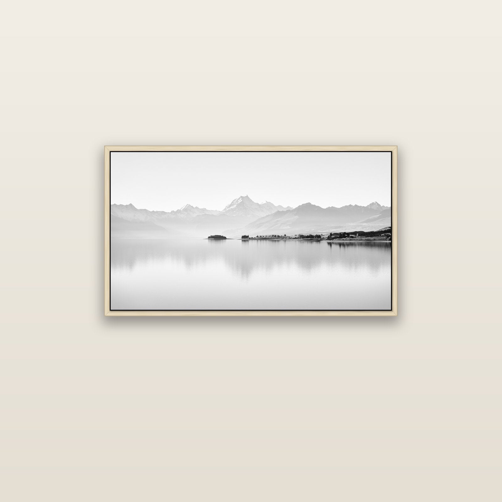 Cook's Elegance, Lake Pukaki — natural float frame canvas, 91 × 51 cm. New Zealand fine art landscape wall art by Stephen Milner.