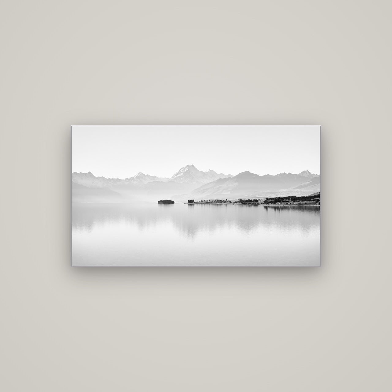 Cook's Elegance, Lake Pukaki — Slimline Silver, 107×60 cm. New Zealand fine art wall art by Stephen Milner.