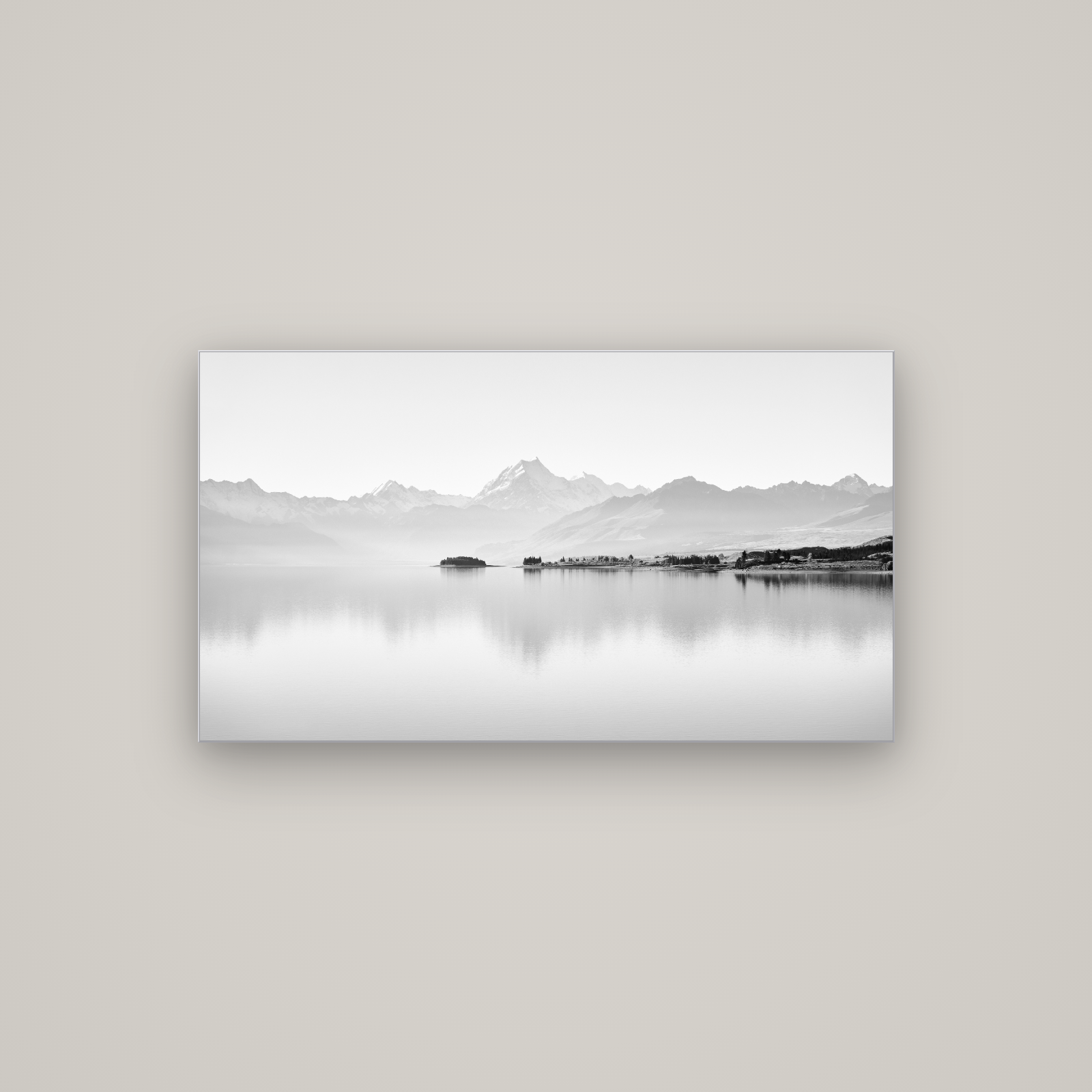 Cook's Elegance, Lake Pukaki — Slimline Silver, 107×60 cm. New Zealand fine art wall art by Stephen Milner.