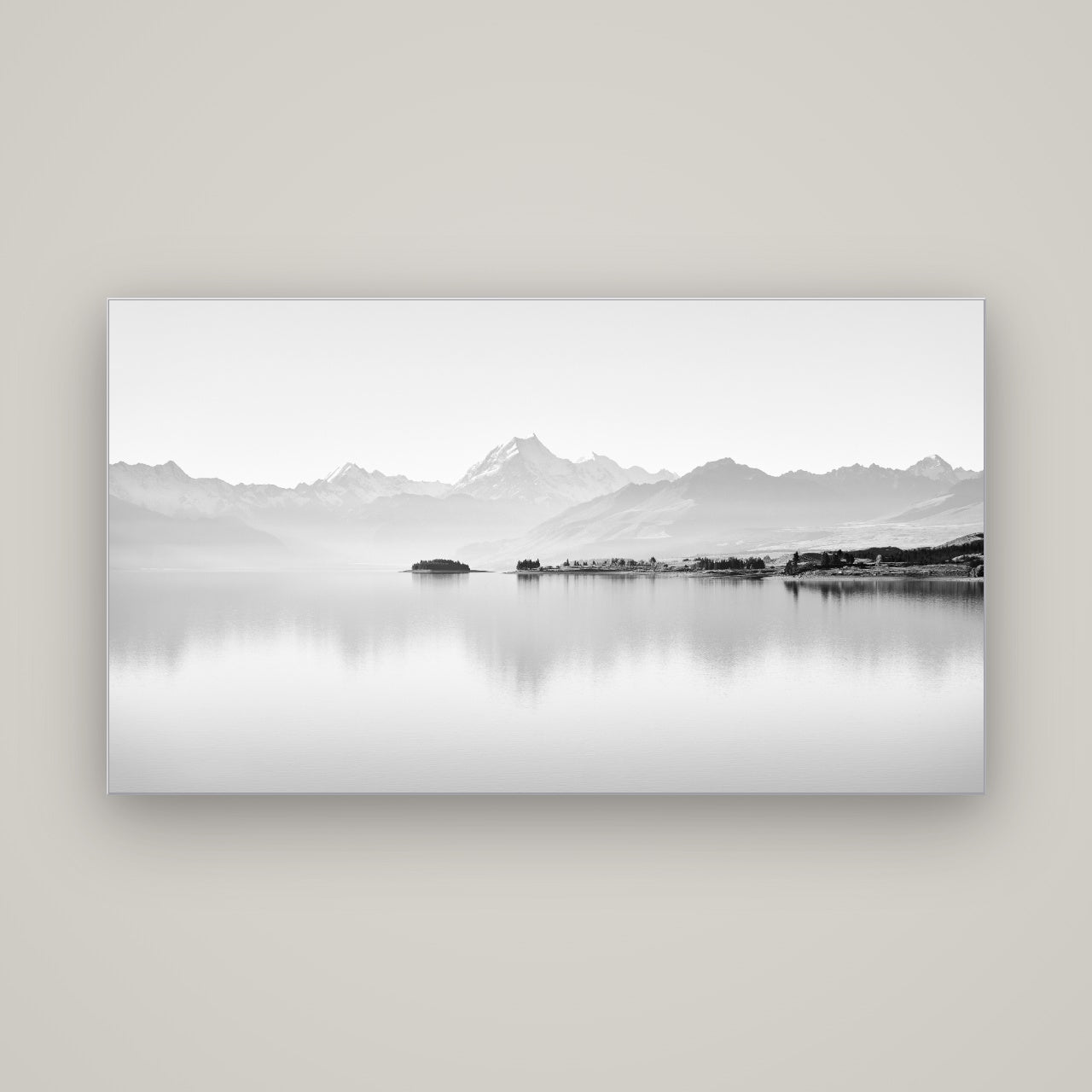 Cook's Elegance, Lake Pukaki — Slimline Silver, 160×90 cm. New Zealand fine art wall art by Stephen Milner.