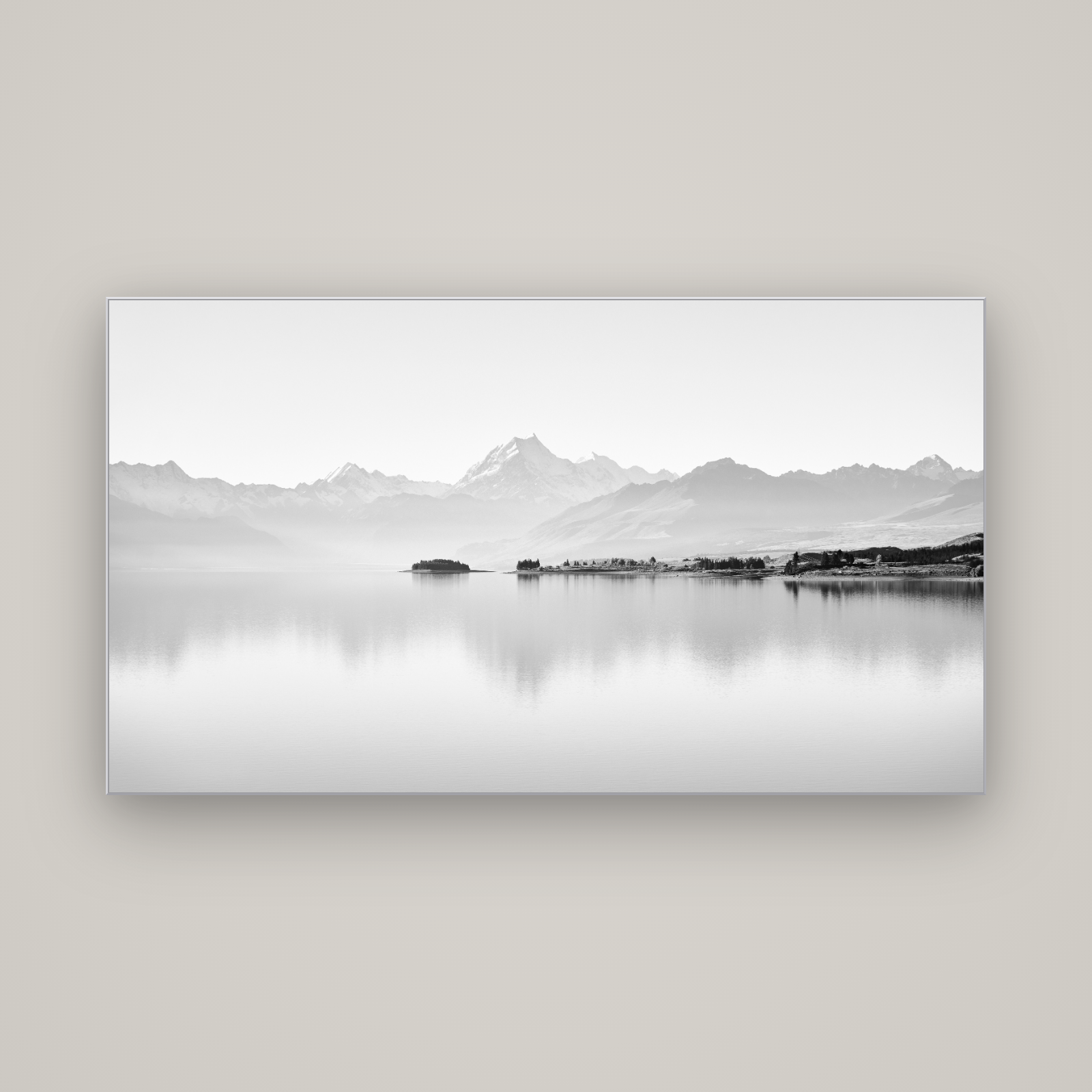Cook's Elegance, Lake Pukaki — Slimline Silver, 160×90 cm. New Zealand fine art wall art by Stephen Milner.