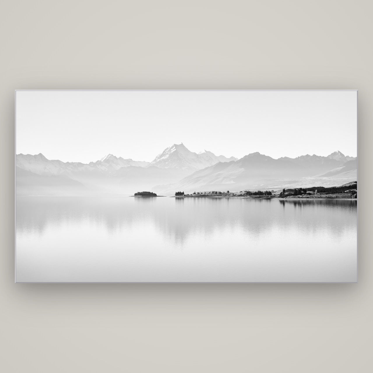 Cook's Elegance, Lake Pukaki — Slimline Silver, 196×110 cm. New Zealand fine art wall art by Stephen Milner.