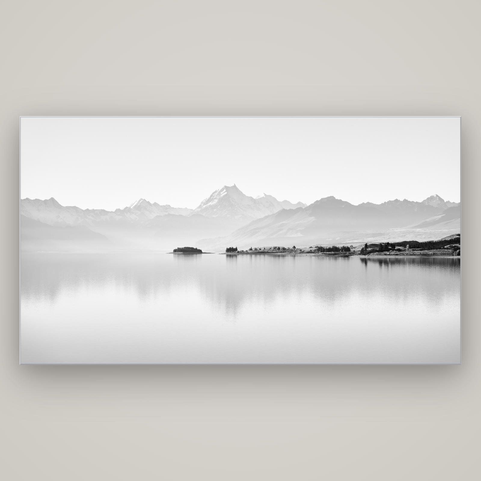 Cook's Elegance, Lake Pukaki — Slimline Silver, 196×110 cm. New Zealand fine art wall art by Stephen Milner.
