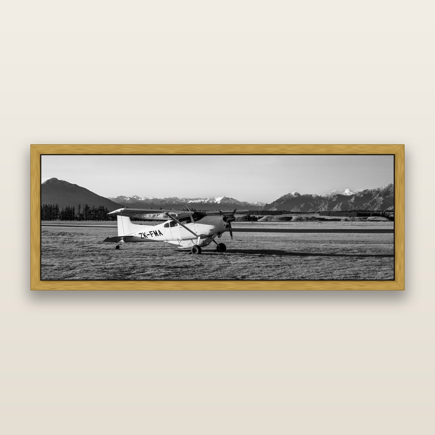 Adventure's Prelude, Sunset at Mount Aspiring, black and white framed metallic canvas print, Antique Gold frame. New Zealand fine art wall art by Stephen Milner.