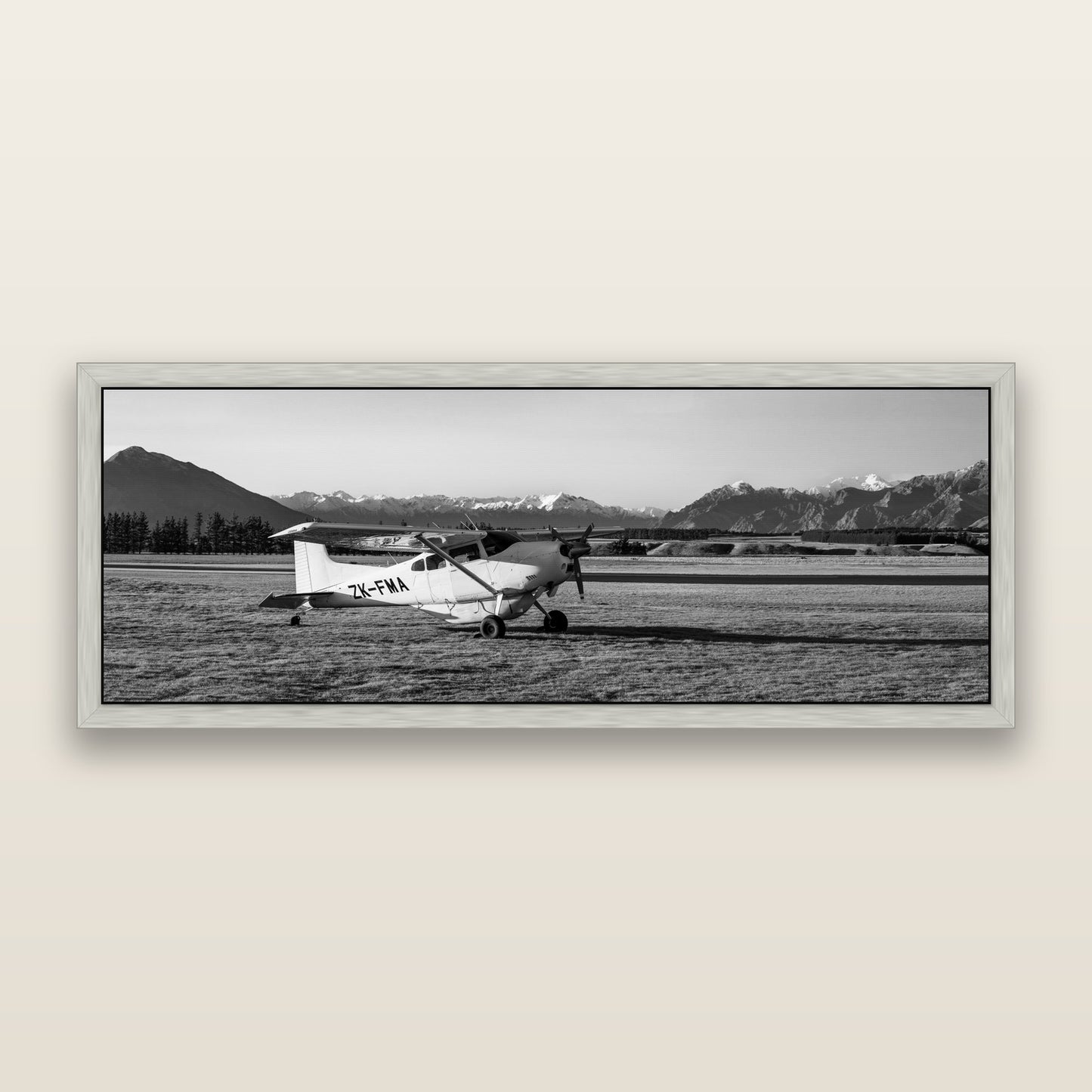 Adventure's Prelude, Sunset at Mount Aspiring, black and white framed metallic canvas print, Antique Silver frame. New Zealand fine art wall art by Stephen Milner.