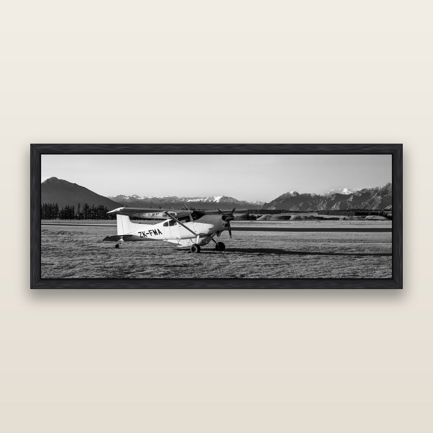 Adventure's Prelude, Sunset at Mount Aspiring, black and white framed metallic canvas print, Black frame. New Zealand fine art wall art by Stephen Milner.