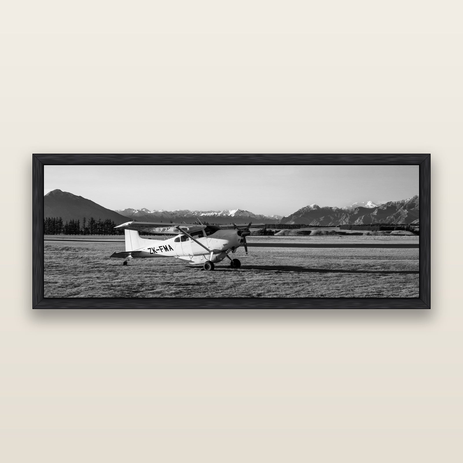 Adventure's Prelude, Sunset at Mount Aspiring, black and white framed metallic canvas print, Black frame. New Zealand fine art wall art by Stephen Milner.