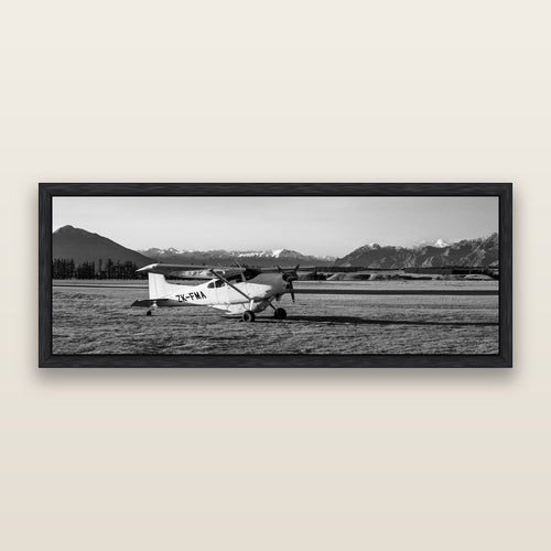 Adventure's Prelude, Sunset at Mount Aspiring, black and white framed metallic canvas print, Black frame. New Zealand fine art wall art by Stephen Milner.
