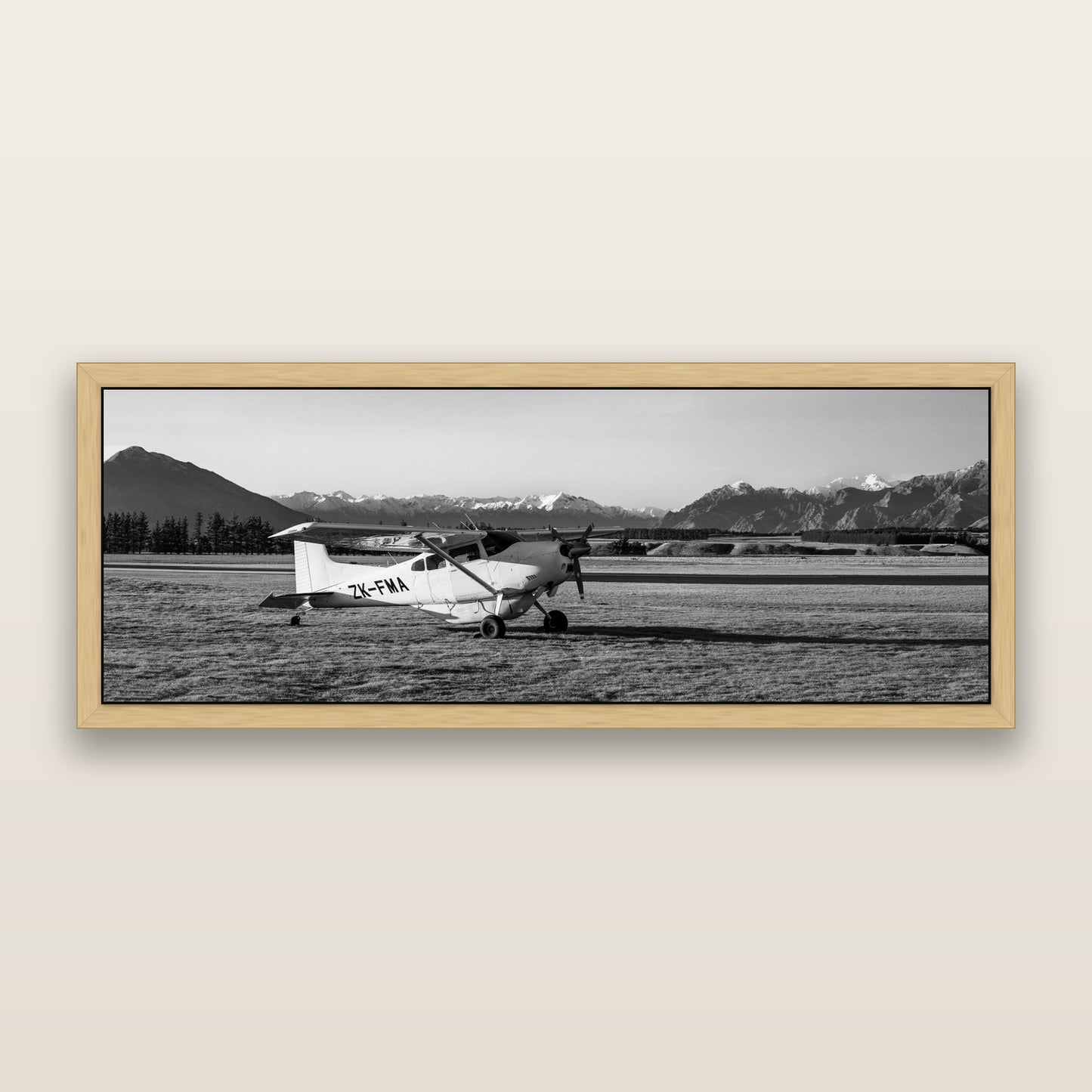 Adventure's Prelude, Sunset at Mount Aspiring, black and white framed metallic canvas print, Natural frame. New Zealand fine art wall art by Stephen Milner.