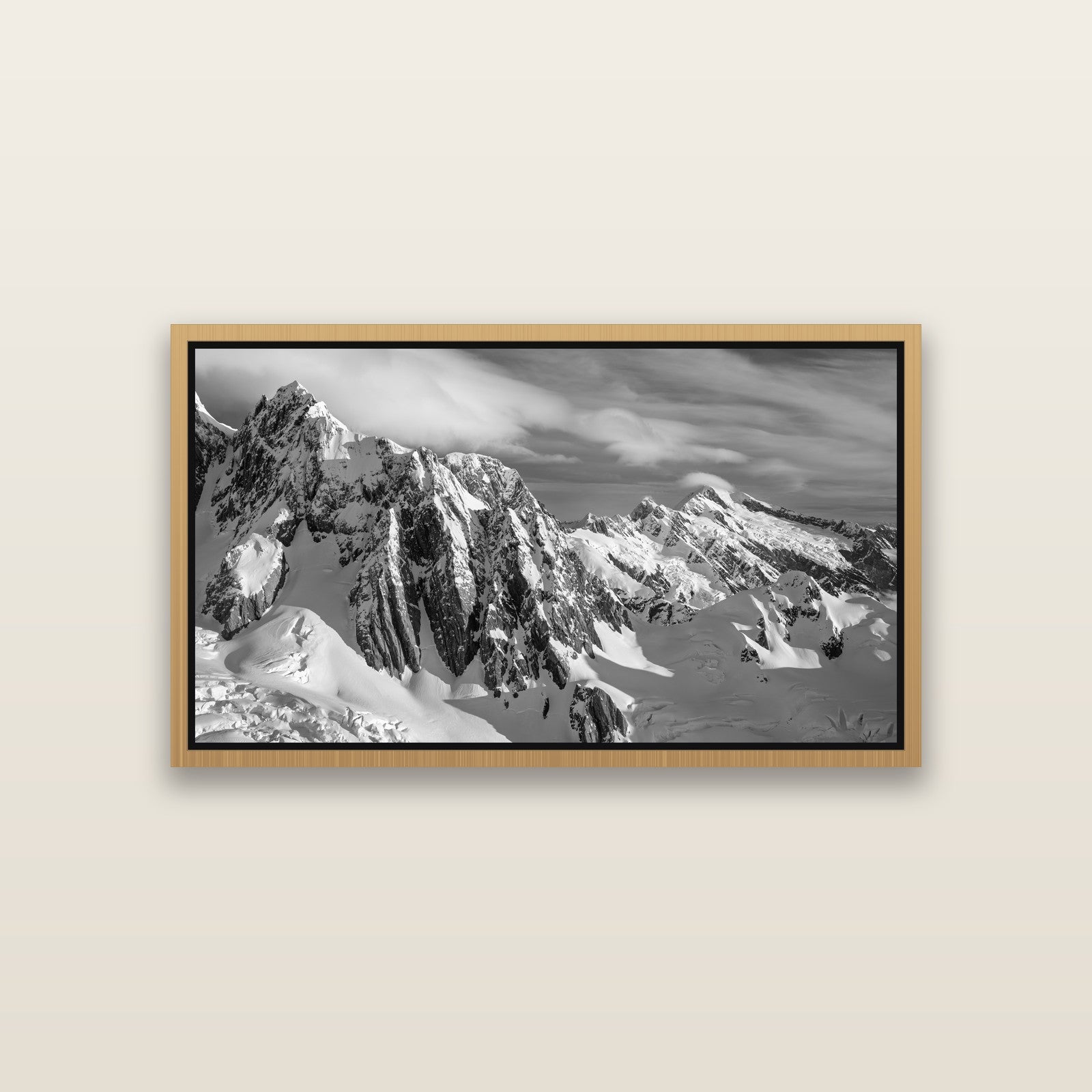 Crown of Cloud, Southern Alps — Natural framed metallic canvas print, small 81 × 46 cm. New Zealand fine art landscape wall art by Stephen Milner.