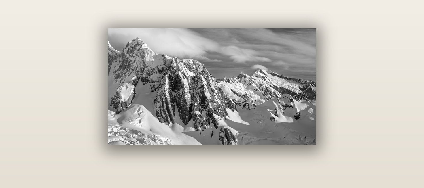 Crown of Cloud, Southern Alps — acrylic glass print, 61 × 30 cm. New Zealand fine art landscape wall art by Stephen Milner.