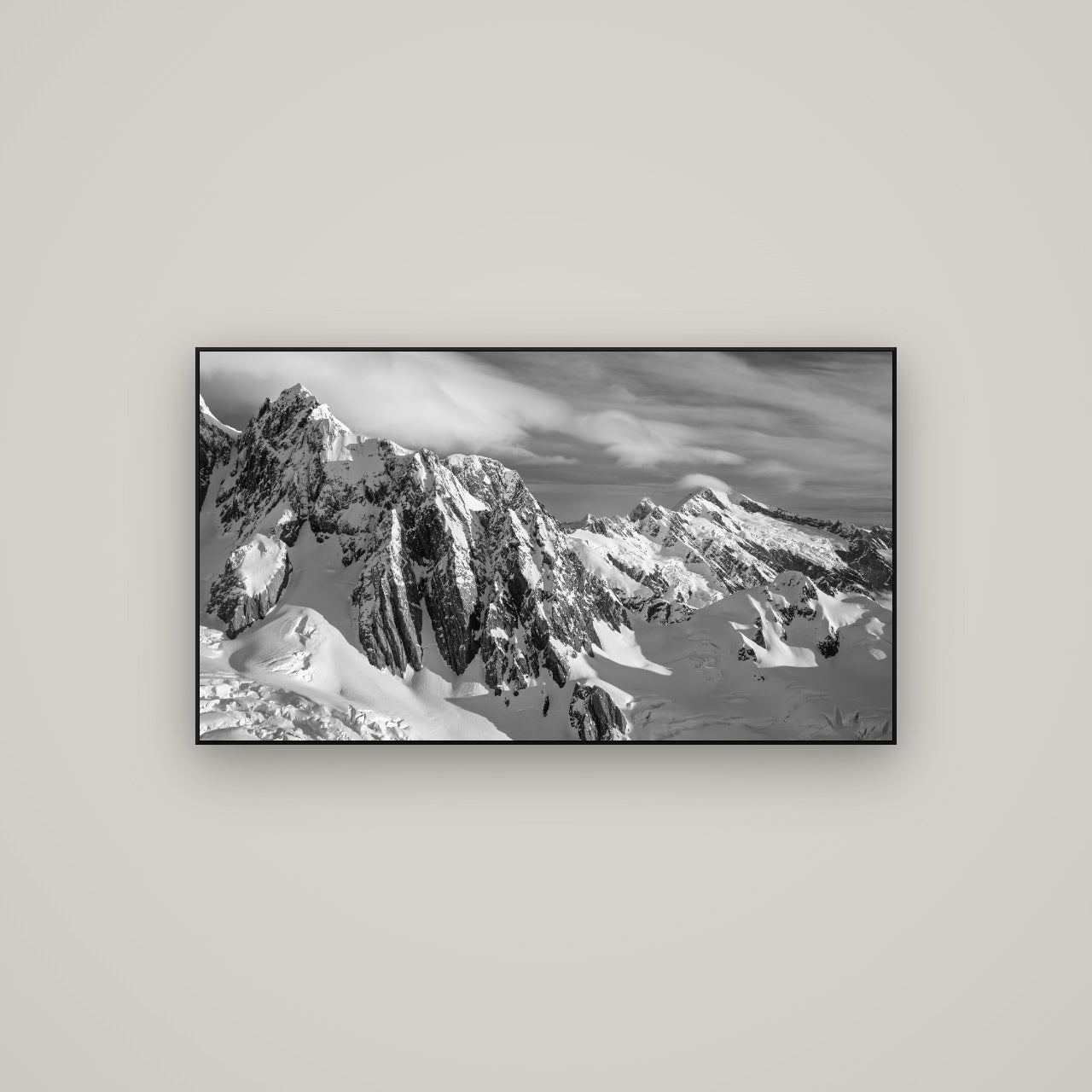 Crown of Cloud, Southern Alps — ArtBox Black, 107×60 cm. New Zealand fine art wall art by Stephen Milner.