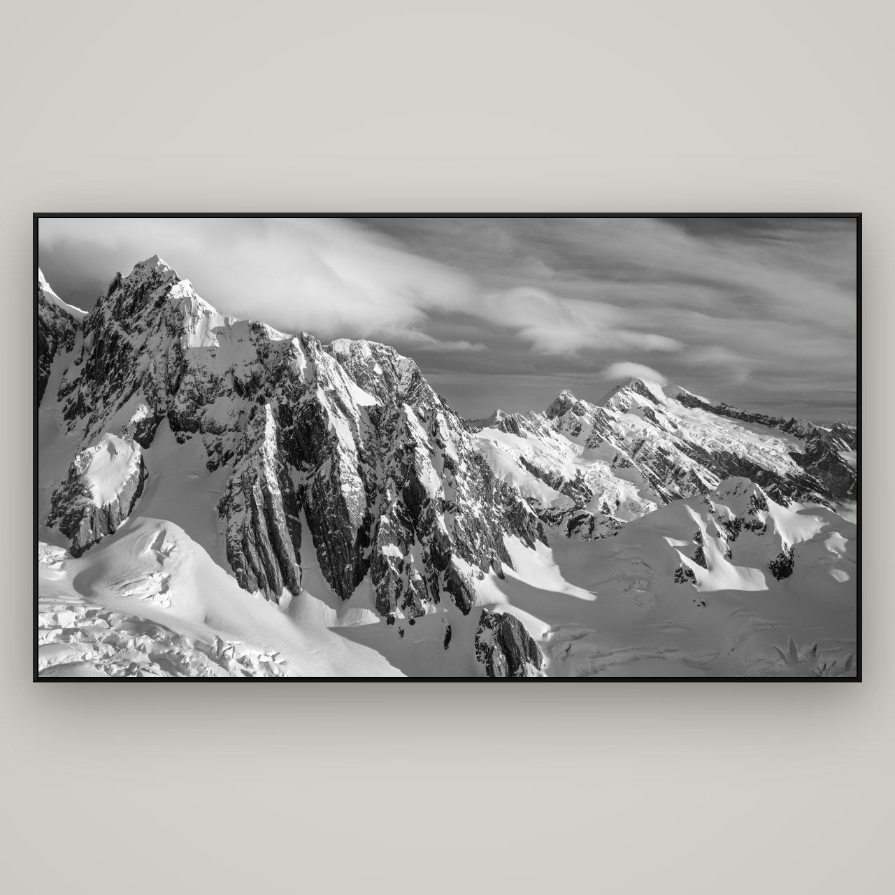 Crown of Cloud, Southern Alps — ArtBox Black, 196×110 cm. New Zealand fine art wall art by Stephen Milner.