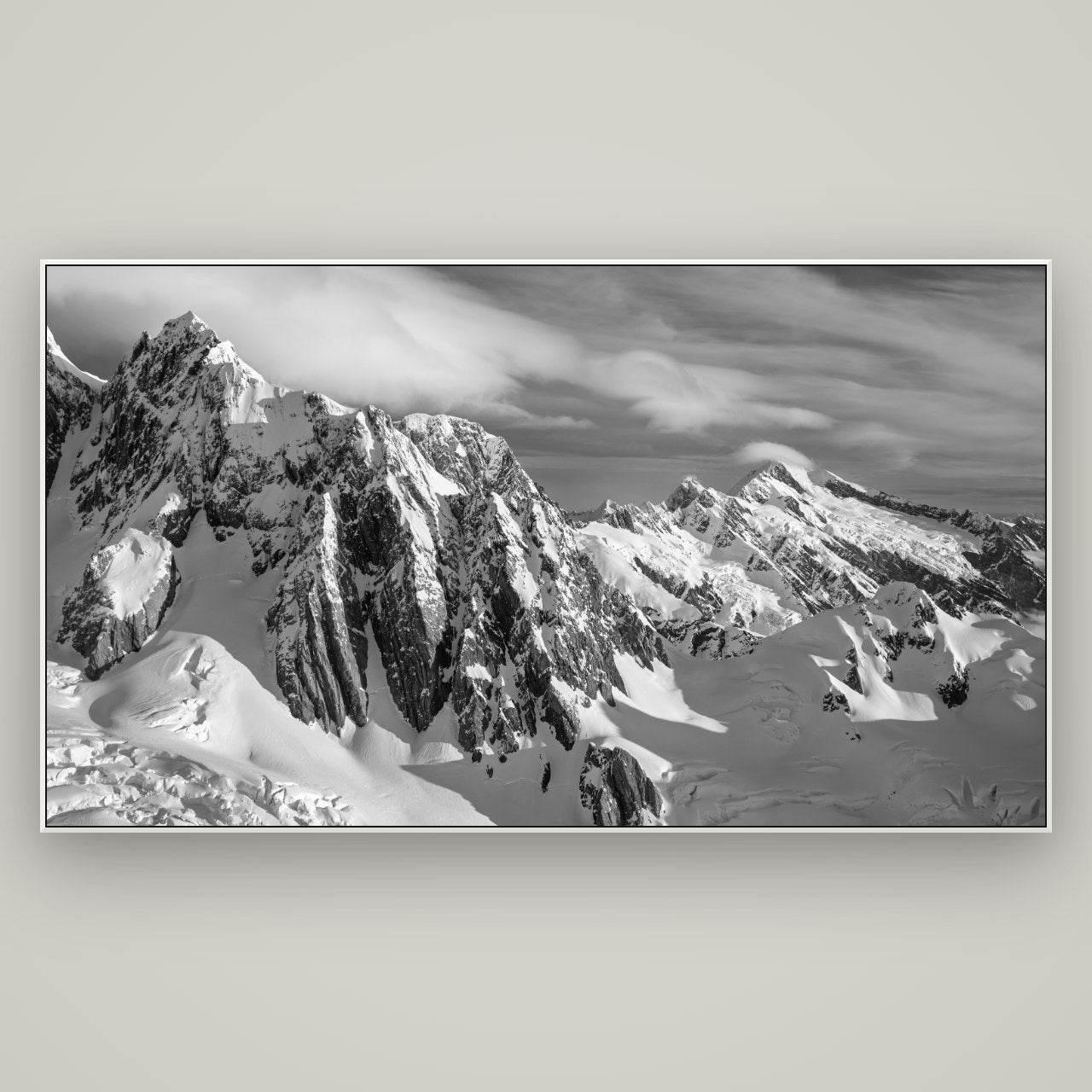 Crown of Cloud, Southern Alps — ArtBox White, 196×110 cm. New Zealand fine art wall art by Stephen Milner.