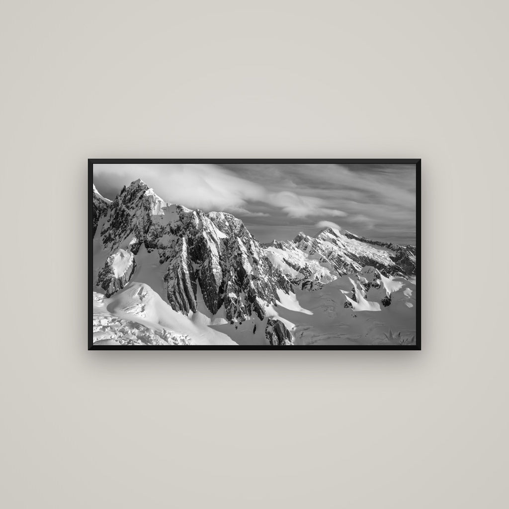 Crown of Cloud, Southern Alps — Basel Black Matte, 107×60 cm. New Zealand fine art wall art by Stephen Milner.