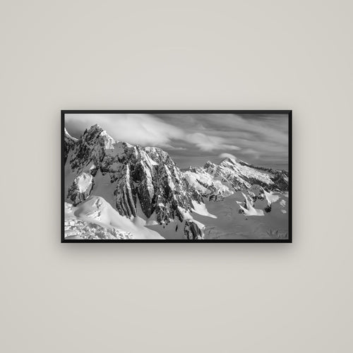 Crown of Cloud, Southern Alps — Basel Black, 107×60 cm. New Zealand fine art wall art by Stephen Milner.