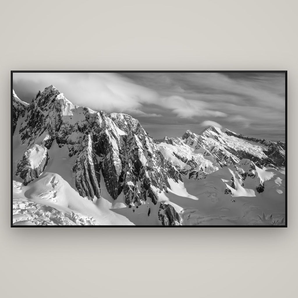 Crown of Cloud, Southern Alps — Basel Black Matte, 196×110 cm. New Zealand fine art wall art by Stephen Milner.