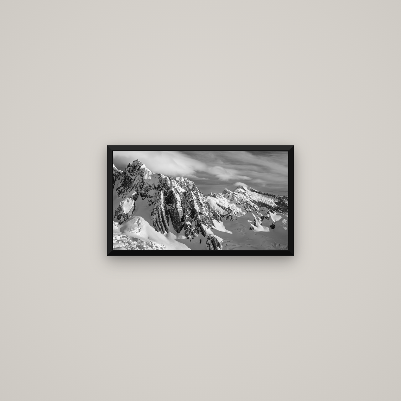 Crown of Cloud, Southern Alps — Basel Black Matte, 53×30 cm. New Zealand fine art wall art by Stephen Milner.