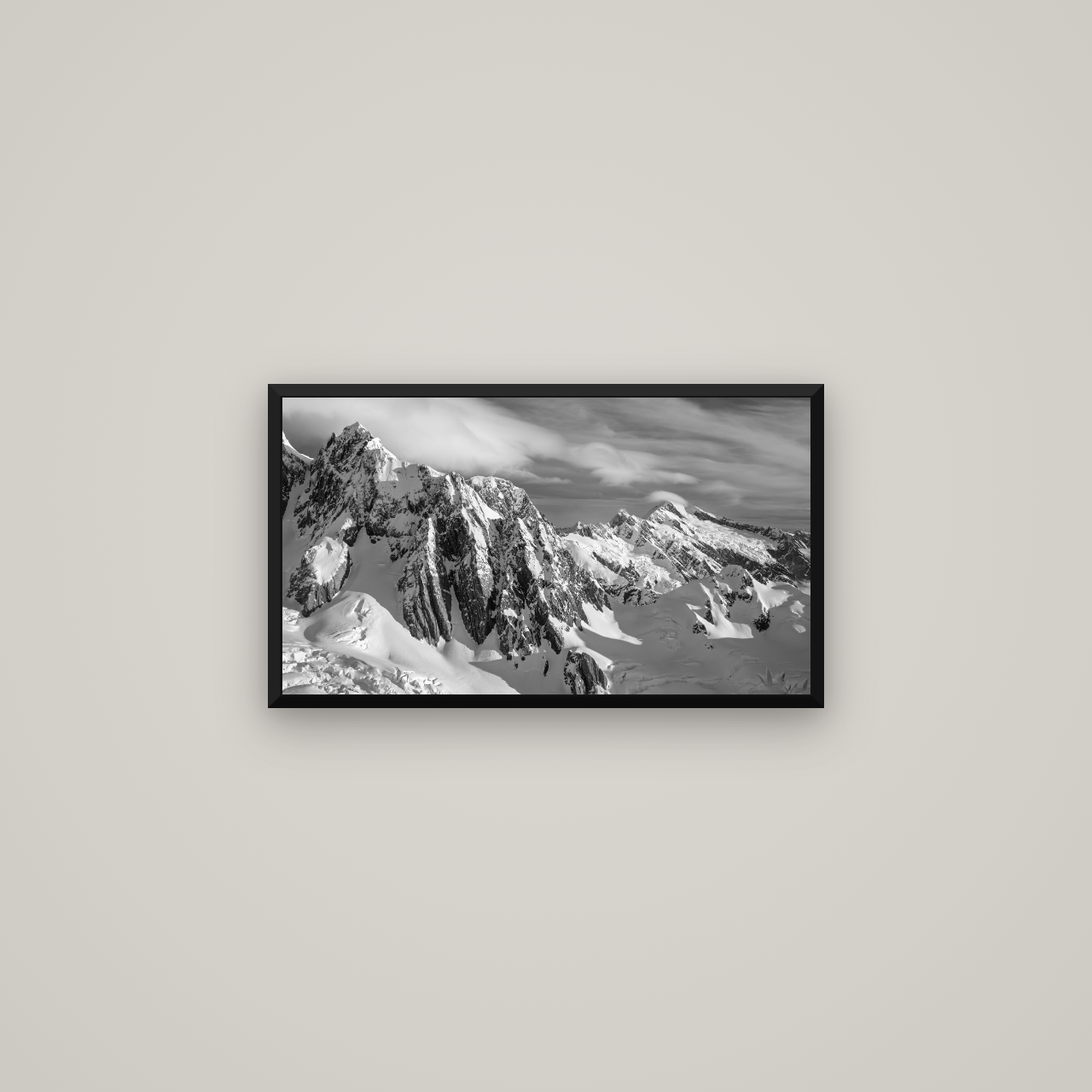 Crown of Cloud, Southern Alps — Basel Black Matte, 64×36 cm. New Zealand fine art wall art by Stephen Milner.