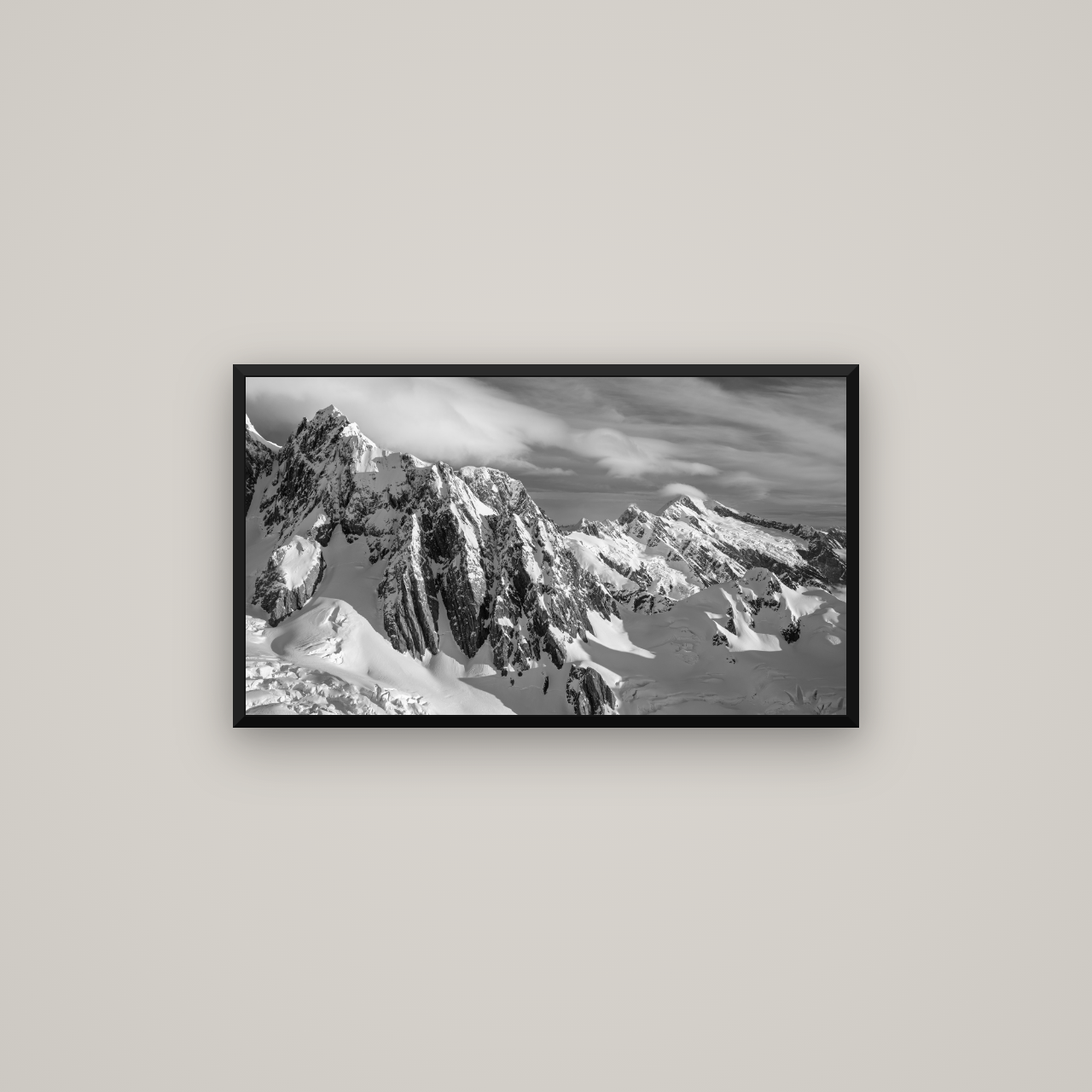 Crown of Cloud, Southern Alps — Basel Black Matte, 80×45 cm. New Zealand fine art wall art by Stephen Milner.