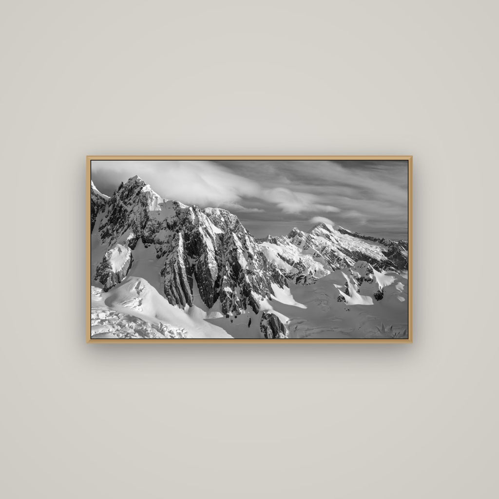 Crown of Cloud, Southern Alps, Basel Natural Oak, 107×60 cm. New Zealand fine art wall art by Stephen Milner.