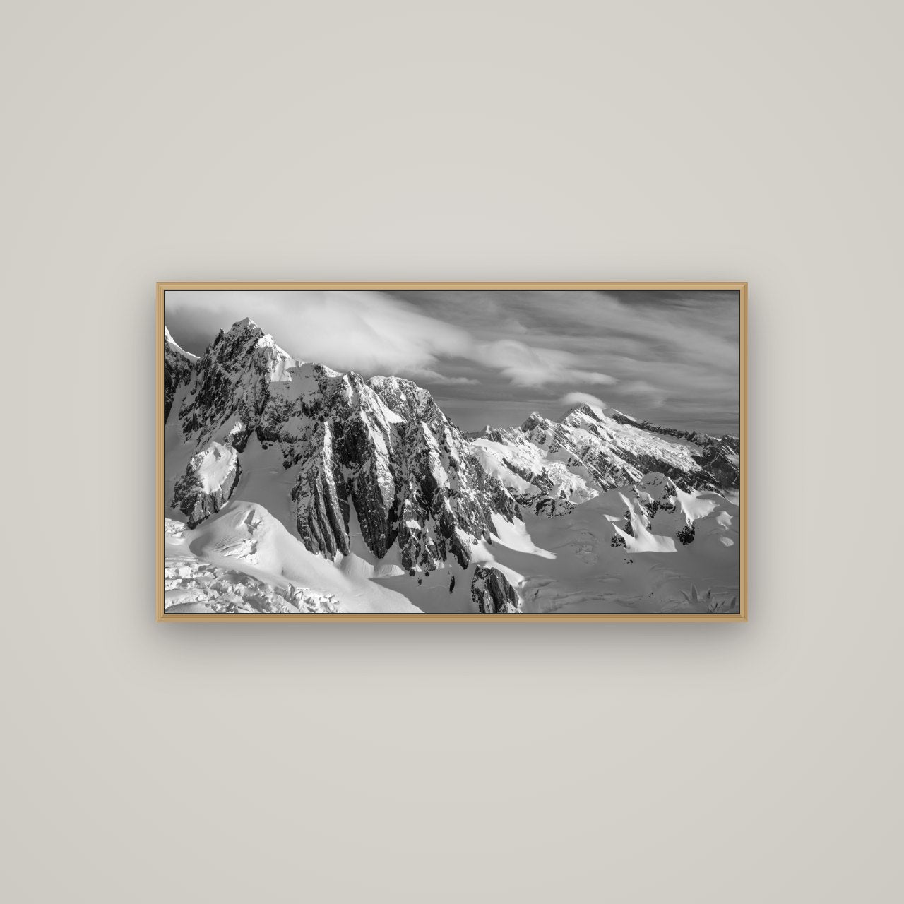 Crown of Cloud, Southern Alps, Basel Natural Oak, 107×60 cm. New Zealand fine art wall art by Stephen Milner.