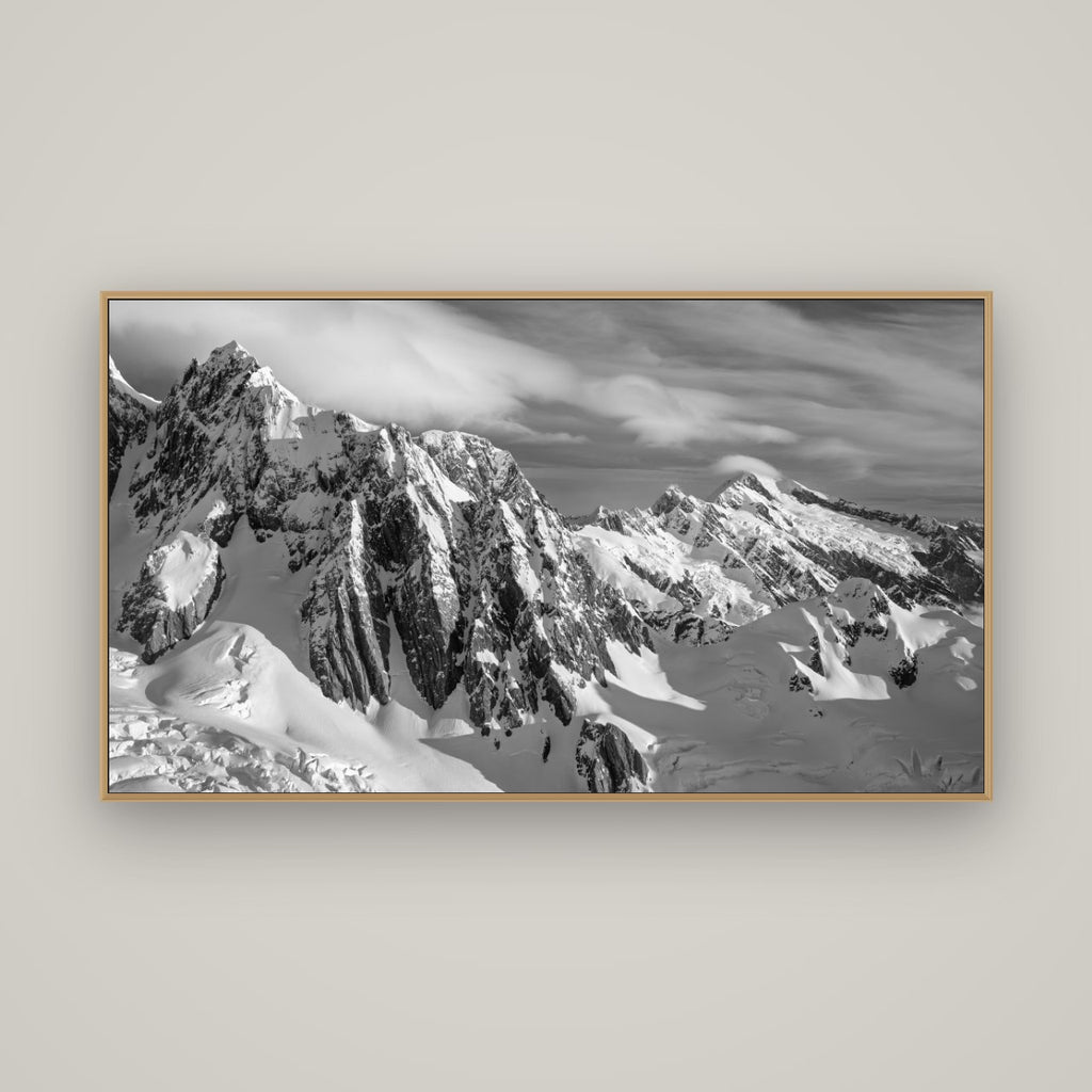 Crown of Cloud, Southern Alps, Basel Natural Oak, 160×90 cm. New Zealand fine art wall art by Stephen Milner.