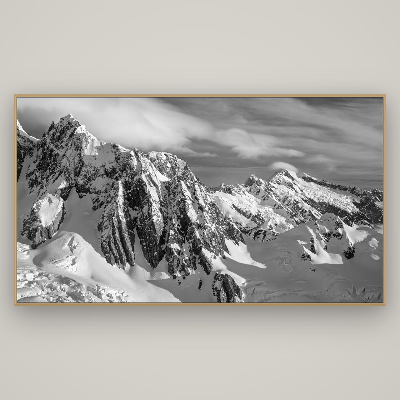 Crown of Cloud, Southern Alps, Basel Natural Oak, 196×110 cm. New Zealand fine art wall art by Stephen Milner.