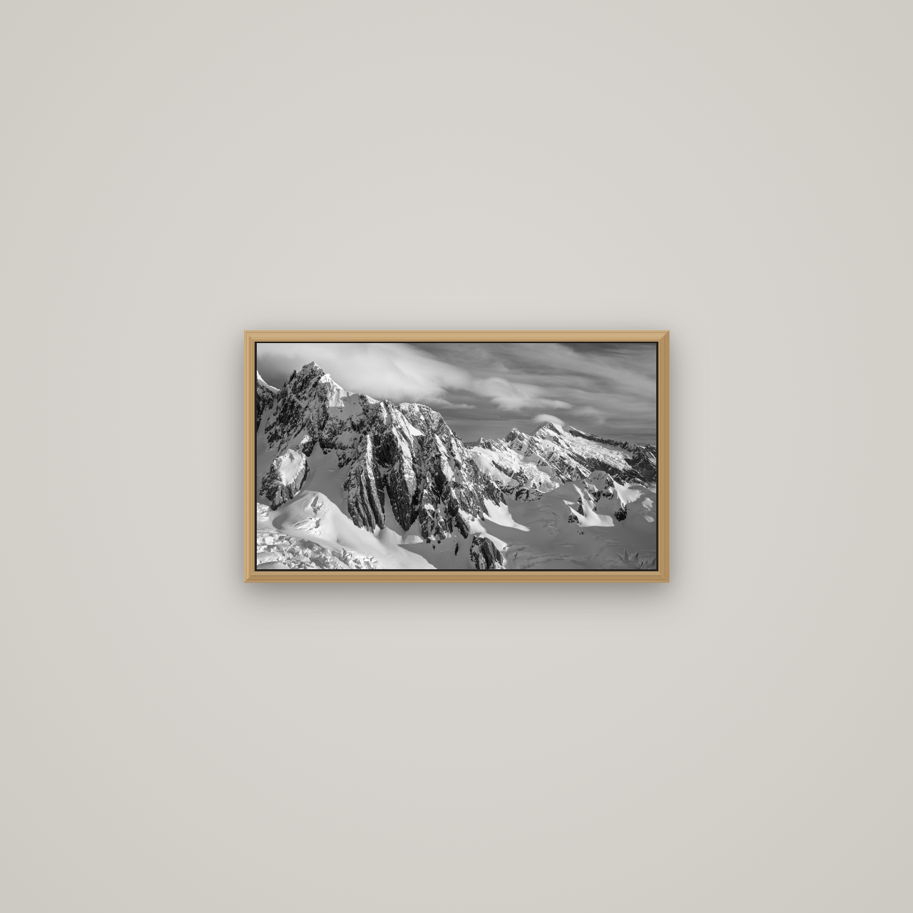 Crown of Cloud, Southern Alps, Basel Natural Oak, 53×30 cm. New Zealand fine art wall art by Stephen Milner.