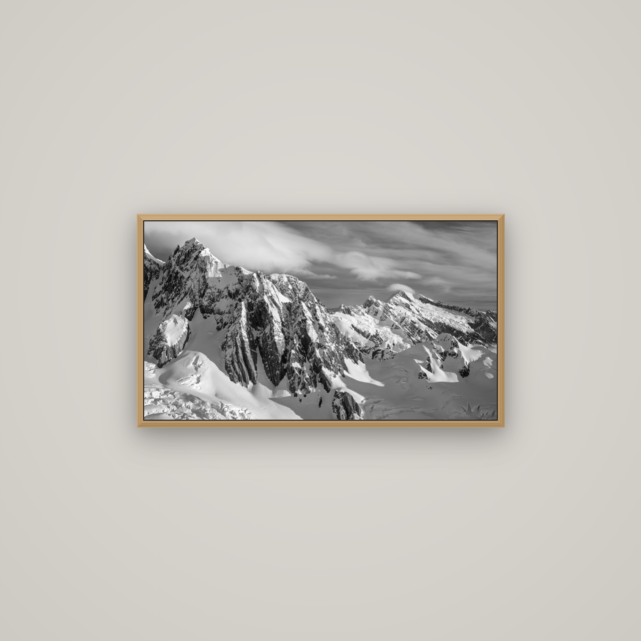 Crown of Cloud, Southern Alps, Basel Natural Oak, 80×45 cm. New Zealand fine art wall art by Stephen Milner.