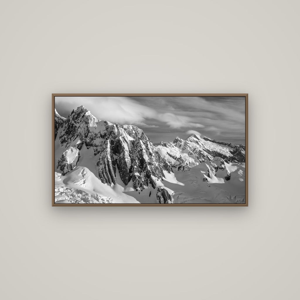 Crown of Cloud, Southern Alps, Basel Walnut, 107×60 cm. New Zealand fine art wall art by Stephen Milner.