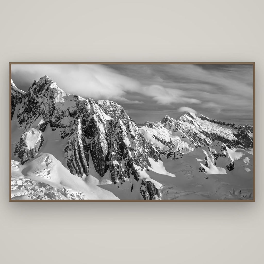 Crown of Cloud, Southern Alps, Basel Walnut, 196×110 cm. New Zealand fine art wall art by Stephen Milner.