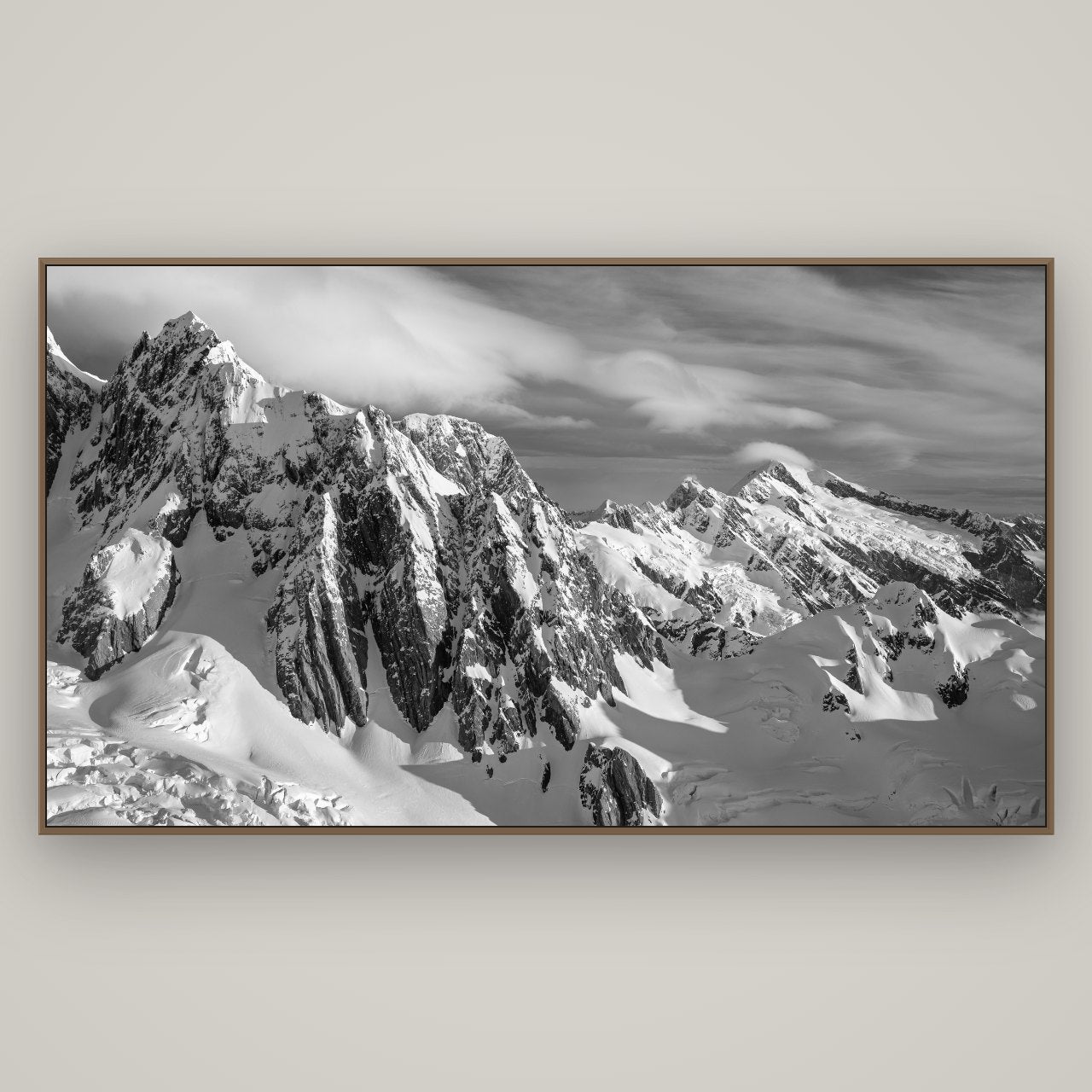 Crown of Cloud, Southern Alps, Basel Walnut, 196×110 cm. New Zealand fine art wall art by Stephen Milner.