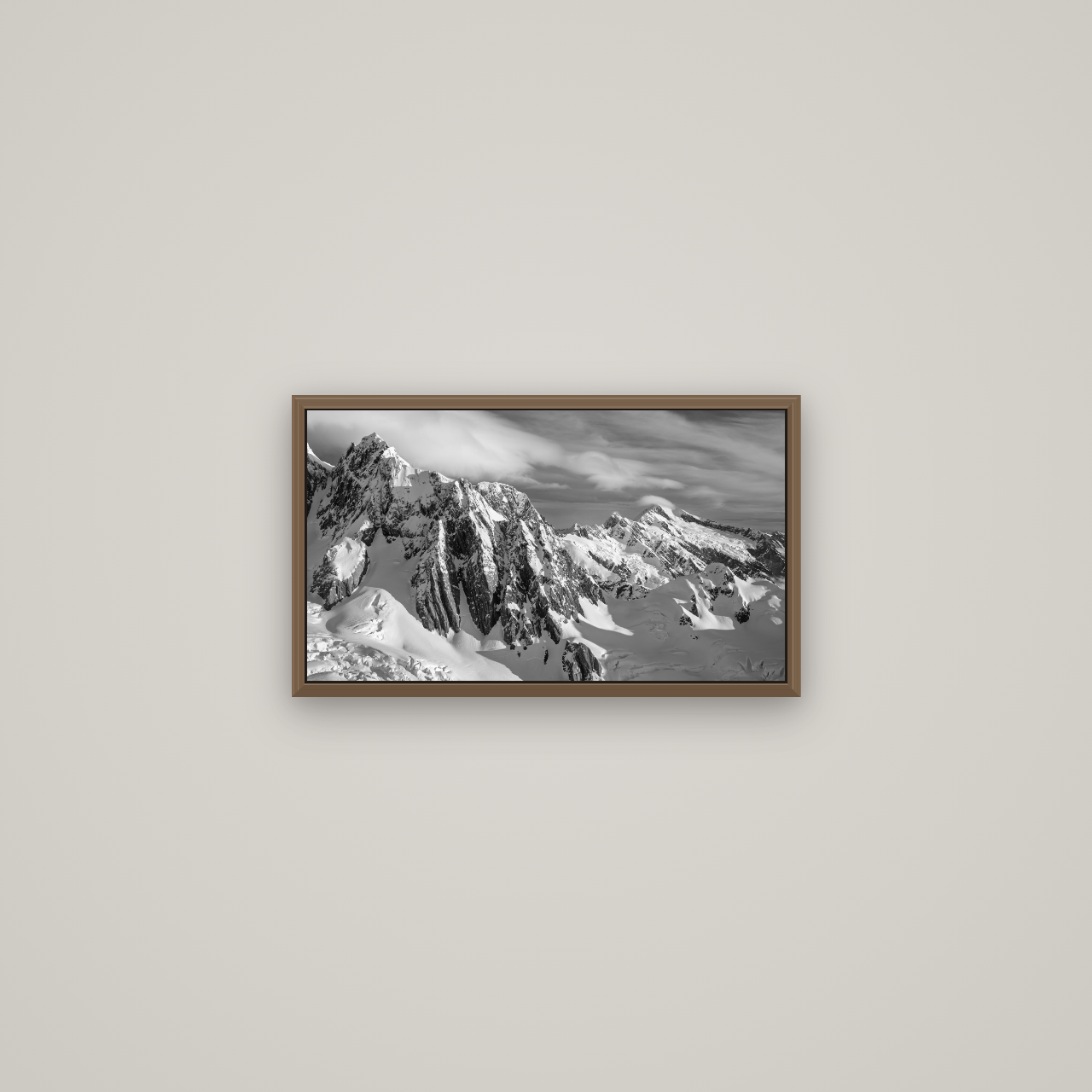 Crown of Cloud, Southern Alps, Basel Walnut, 53×30 cm. New Zealand fine art wall art by Stephen Milner.