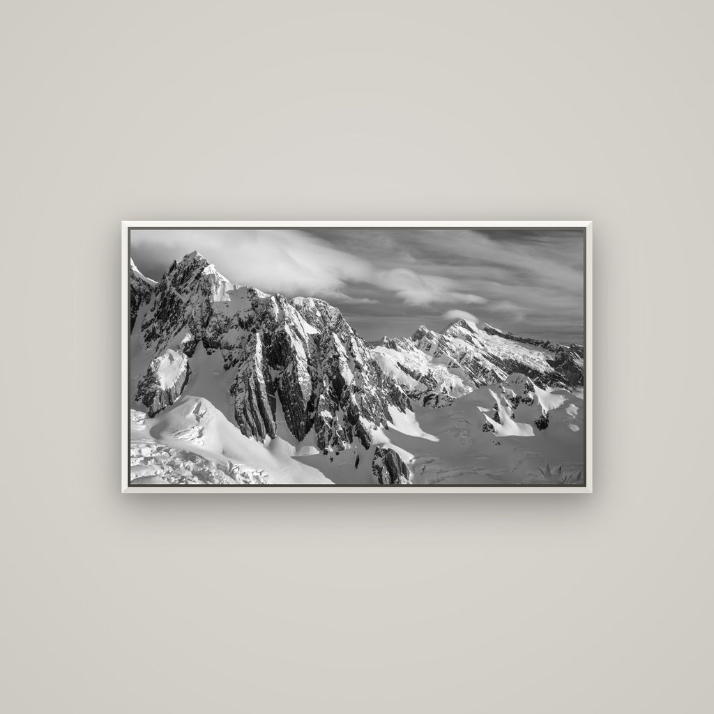 Crown of Cloud, Southern Alps — Basel White, 107×60 cm. New Zealand fine art wall art by Stephen Milner.